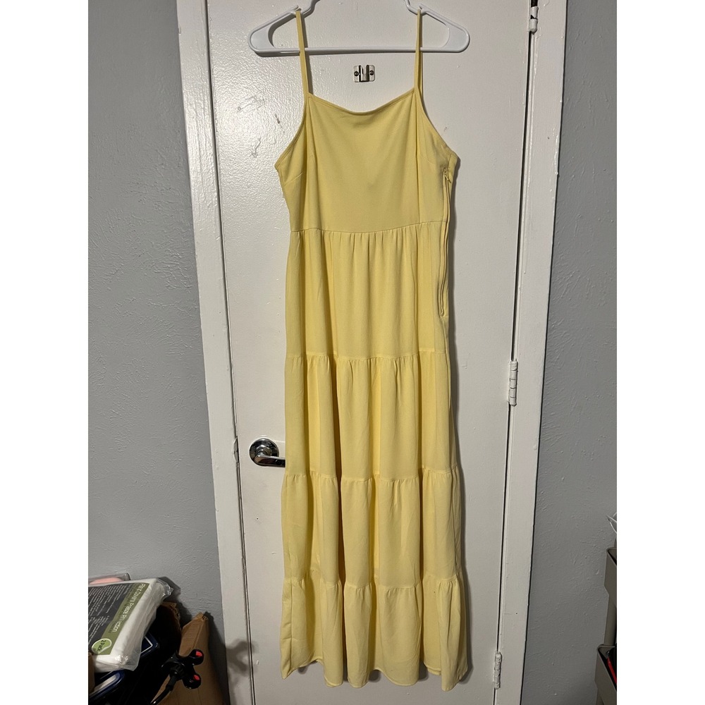 H&M Divided Yellow Tiered Maxi Dress Sleeveless Adjustable Straps Small 08291682